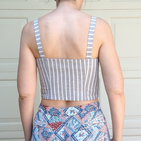TOP SHOP chambray stripe bustier top S - Picture 10 of 14